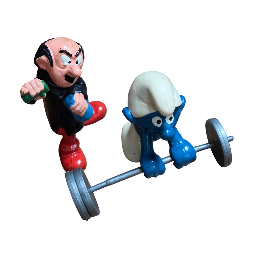 Vintage 1978 Schleich Peyo Gargamel Mad Scientist Smurf Weightlifter Smurf PVC